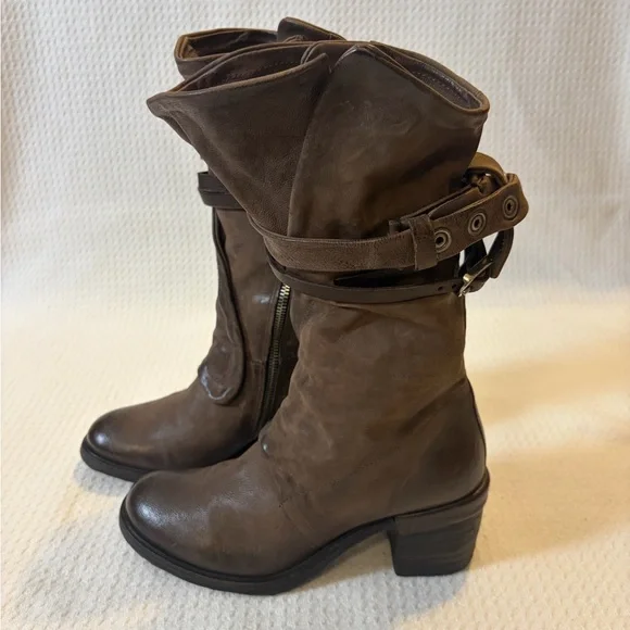 A.S.98 Judd Brown/Gray Leather Strappy Calf Boots Size 39/8.5 Western Boho - Picture 5 of 16